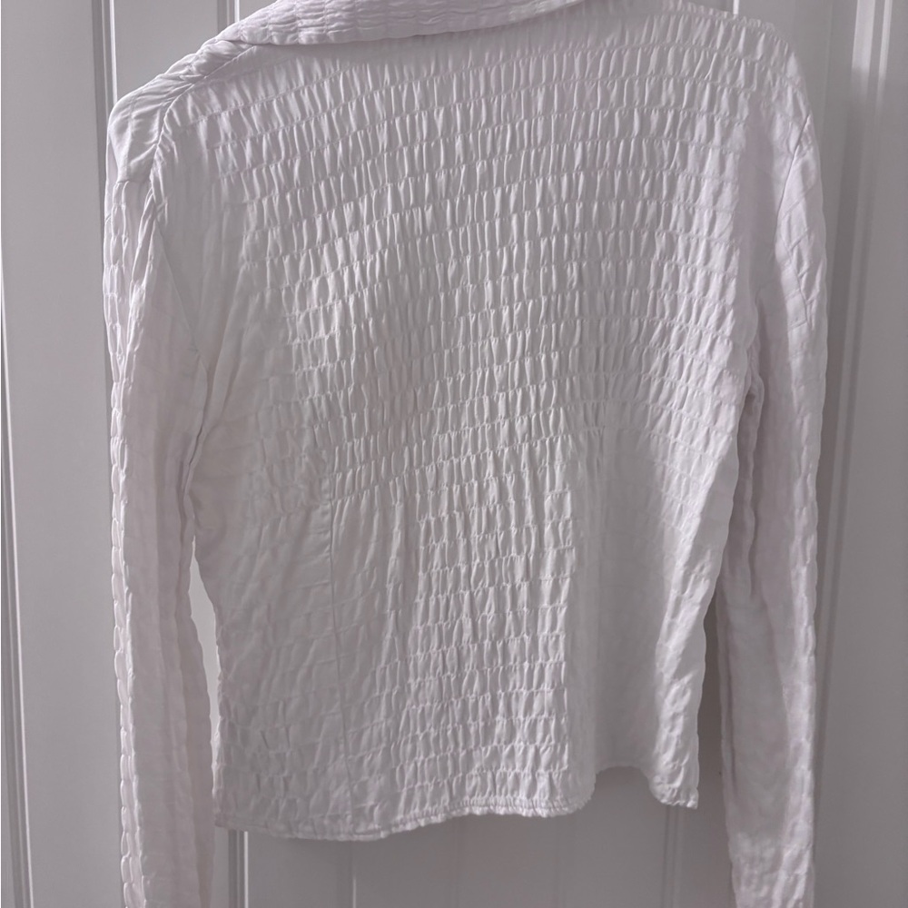 Zara White Crinkle Button-Up Long Sleeve Top - Picture 4 of 4